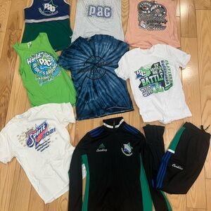 Cheerleading Apparel Bundle with Blue and Green Accents